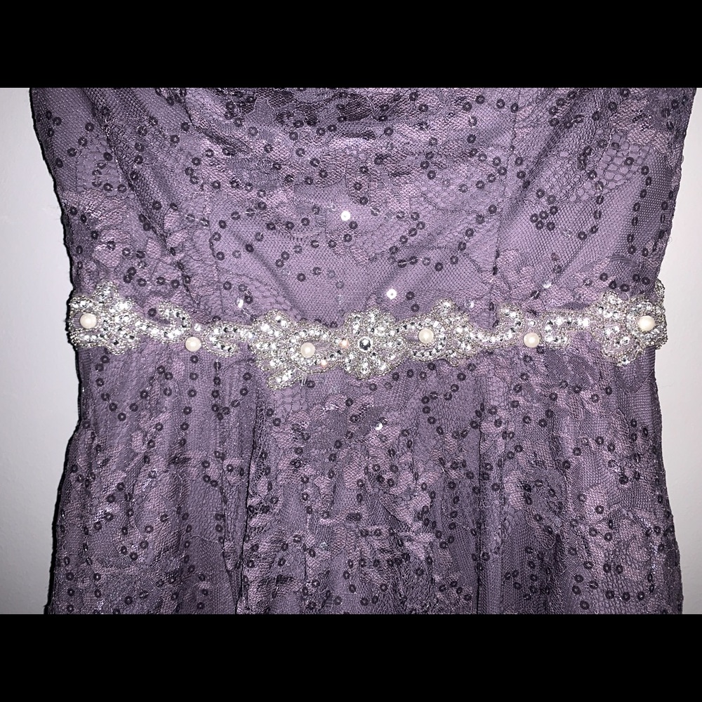 Purple Sparkly Floral Homecoming Dress